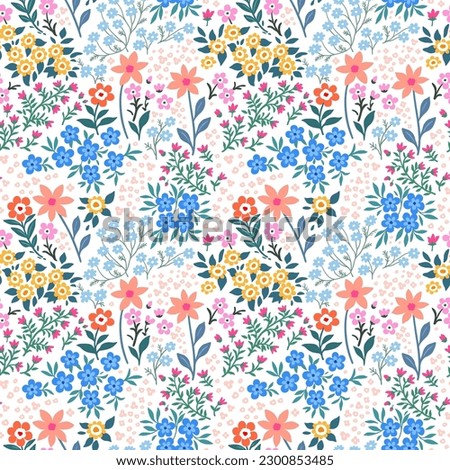 Seamless pattern. Romantic abstract floral pattern on a light background. Illustrations of spring nature with red, blue, pink, yellow and orange flowers.