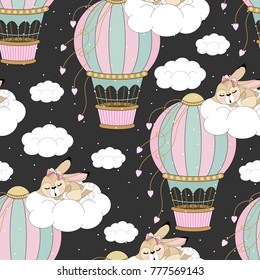 Seamless pattern with romantic bunnies. valentine's day. Vector illustration.
