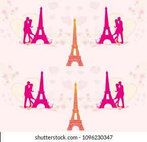 seamless pattern with romantic couple in Paris 