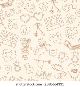 seamless pattern with romantic elements in doodle style. Element for decoration design mail posts postcards poster print invitation background backdrop wrapping wallpaper banner textile