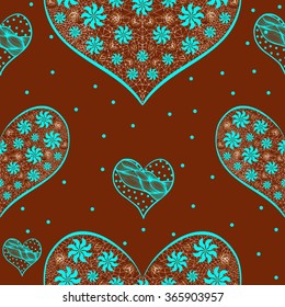 Seamless pattern with romantic hearts. Valentine's Day. Wedding. Gift packaging, printing, textile, background cute card. Imitation Irish lace. 