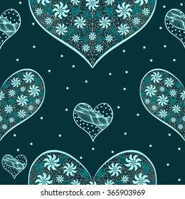 Seamless pattern with romantic hearts. Valentine's Day. Wedding. Gift packaging, printing, textile, background cute card. Imitation Irish lace. 