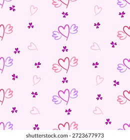 Padrão contínuo com coração de flor de amor romântico e forma de coração com asas para o dia dos namorados. Dia das Mães, Dia dos Namorados background.Festive vetor Patternwith romance símbolos para impressões, tecido