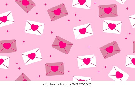 Seamless pattern with Romantic love letter for Valentine's day. Envelope, heart. 8 March, Mother's day, Valentine's Day background