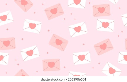 Seamless pattern with Romantic love letter for Valentine's day. Envelope, heart. 8 March, Mother's day, Valentine's Day background