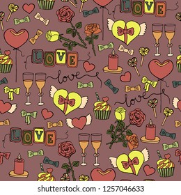 seamless pattern with romantic love objects