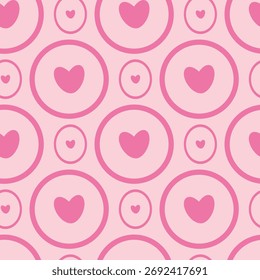 Patrón sin fisuras con corazones rosas románticos sobre fondo rosa claro. Imagen de Vector.