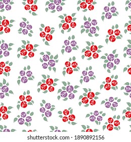 Seamless pattern in romantic retro style with small red and purple roses suitable for a background for Valentine's day or other love theme