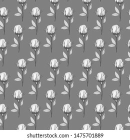 seamless pattern in romantic style, ornament with roses, wedding background, in gray monochrome colors