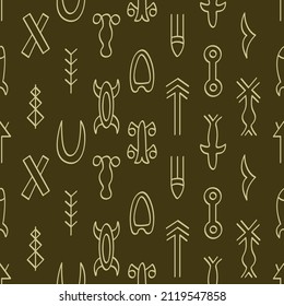 Seamless pattern with Rongorongo glyphs for your project