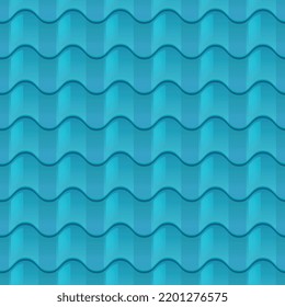 Seamless pattern of roof tiles in blue color, realistic vector illustration. Endless background design with texture of repeatable rows of metal blue roof tiles.