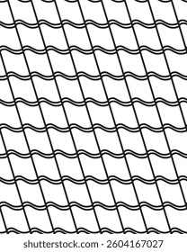 Seamless pattern with roof tiles - hand drawn black and white vector illustration.