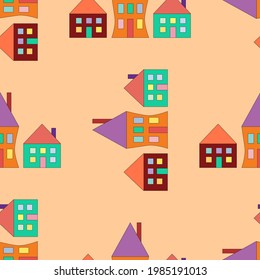 Seamless pattern with roofs and houses. Vector illustration. Cute nordic pattern with house. Vector seamless pattern with houses