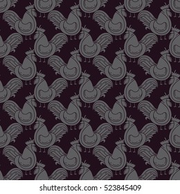 Seamless pattern with rooster .
Black pattern  with grey rooster.