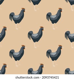 Seamless pattern of rooster. Domestic animals on colorful background. Vector illustration for textile prints, fabric, banners, backdrops and wallpapers.