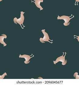 Seamless pattern of rooster. Domestic animals on colorful background. Vector illustration for textile prints, fabric, banners, backdrops and wallpapers.