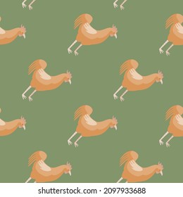 Seamless pattern of rooster. Domestic animals on colorful background. Vector illustration for textile prints, fabric, banners, backdrops and wallpapers.