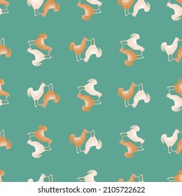 Patrón de gallo sin foco. Animales domésticos de fondo colorido. Ilustración vectorial para impresiones textiles, tela, carteles, fondo y papel pintado.