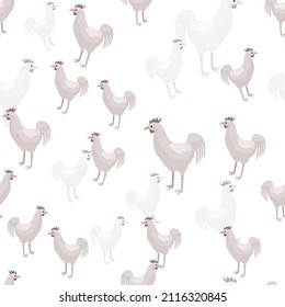 Seamless pattern of rooster. Domestic animals on colorful background. Vector illustration for textile prints, fabric, banners, backdrops and wallpapers.