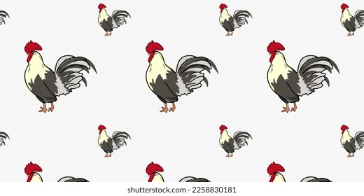 Seamless pattern with rooster. Doodle vector illustration