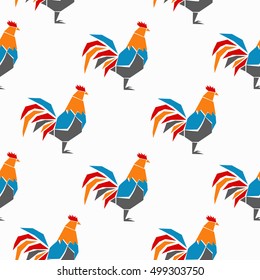 Seamless pattern of rooster, symbol of 2017. Vector element for New Year's design. Image of 2017 year of Red Rooster.
