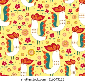Seamless pattern with roosters