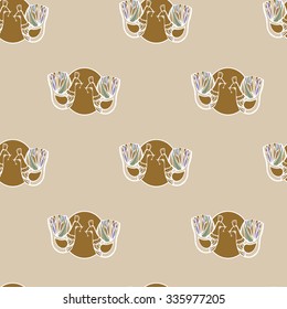 Seamless pattern with roosters in ethnic style