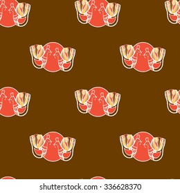 Seamless pattern with roosters in ethnic style