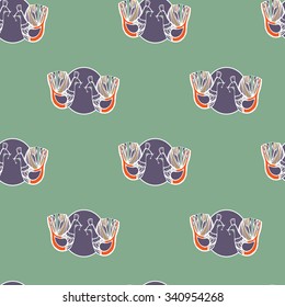 Seamless pattern with roosters in ethnic style