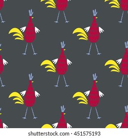 Seamless pattern with roosters. Vector.