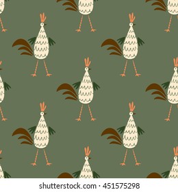 Seamless pattern with roosters. Vector.