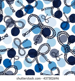 Seamless pattern with rope bows on a polka dot background.