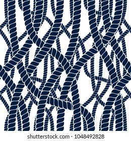 Seamless pattern rope woven vector, abstract illustrative background. Navy tangled marine ropes endless design. Usable for fabric, wallpaper, wrapping, web and print.