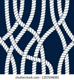 Seamless pattern rope woven vector, abstract illustrative background. Navy tangled marine ropes endless design. Usable for fabric, wallpaper, wrapping, web and print.