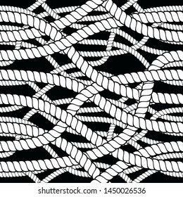 Seamless pattern rope woven vector, abstract illustrative background. Navy tangled marine ropes endless design. Usable for fabric, wallpaper, wrapping, web and print.