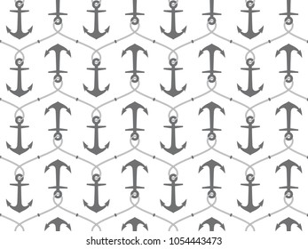 Seamless pattern with ropes and anchors. Marine theme.