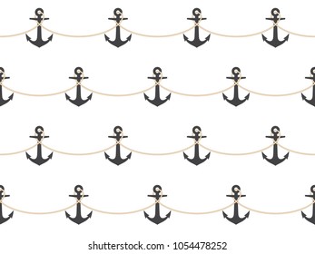 Seamless pattern with ropes and anchors. Marine theme.