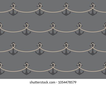 Seamless pattern with ropes and anchors. Marine theme.