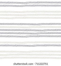 Seamless pattern with ropes of different neutral colors on a white background. Hand-drawn abstract vector illustration.