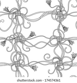 Seamless pattern with ropes,  knots and tassels