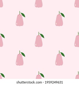 Seamless pattern of Rose apple.Minimal and cartoon design.On light pink background.Vector illustration about fruit wallpapers.