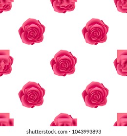 Seamless pattern with rose blossom isolated on white background. Endless texture with tender flowers in flat style, wallpaper design