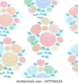 Seamless pattern with rose bouquets, retro style, pastel palette