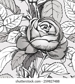 Seamless Pattern Rose Branch Black & White & Gray