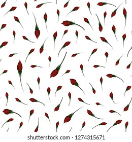 seamless pattern with rose buds on a white background, doodle-style, vector, suitable for printing on fabric, paper, covers, packages, cards, invitations.