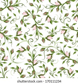 Seamless pattern with rose buds. Vector illustration.