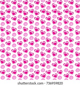 Seamless pattern with rose cartoon  hearts and spirals on white background. Vector illusrtation.
