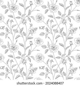 Seamless pattern rose floral hand drawn illustration with line art on white backgrounds.