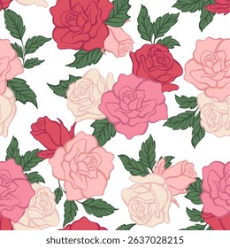 Seamless pattern of Rose flower with combination of elegant colors palette. This seamless pattern of Rose flower suitables for prints, fabrics,or subimation.