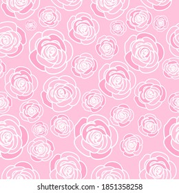Seamless pattern with rose flower on pink background vector illustration. Flat design.